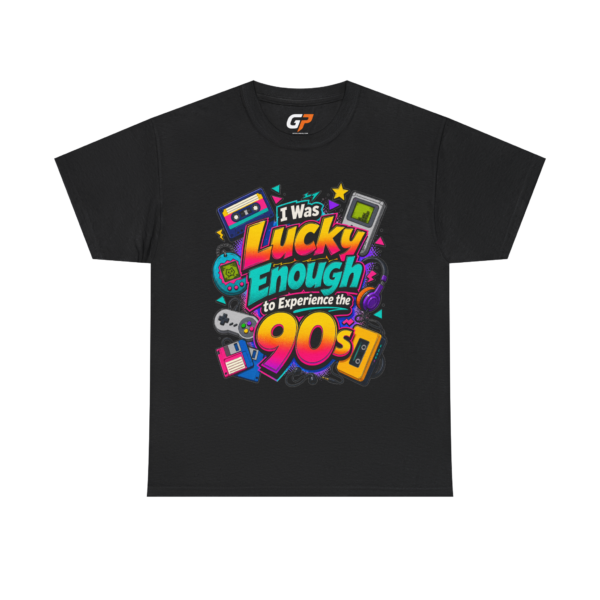 90s shirt with colorful I Was Lucky Enough to Experience the 90s graphic